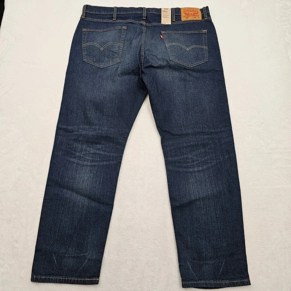 NEW Levi's 502 Taper Jeans Mens 40x29 Dark Blue Stretch Regular Fit Denim Casual
